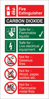 SECO Fire Fighting Equipment Safety Sign Fire Extinguisher Carbon Dioxide Self Adhesive Vinyl 100 x 200mm - FF093SAV100X200
